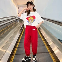 girls summer daily casual clothes sets teenager children tracksuit loose t shirtlong pants kids outfits size 4 6 7 8 10 12 14