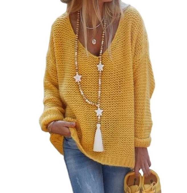 Женский вязаный свитер с v-образным вырезом и длинными рукавами осень-зима 202