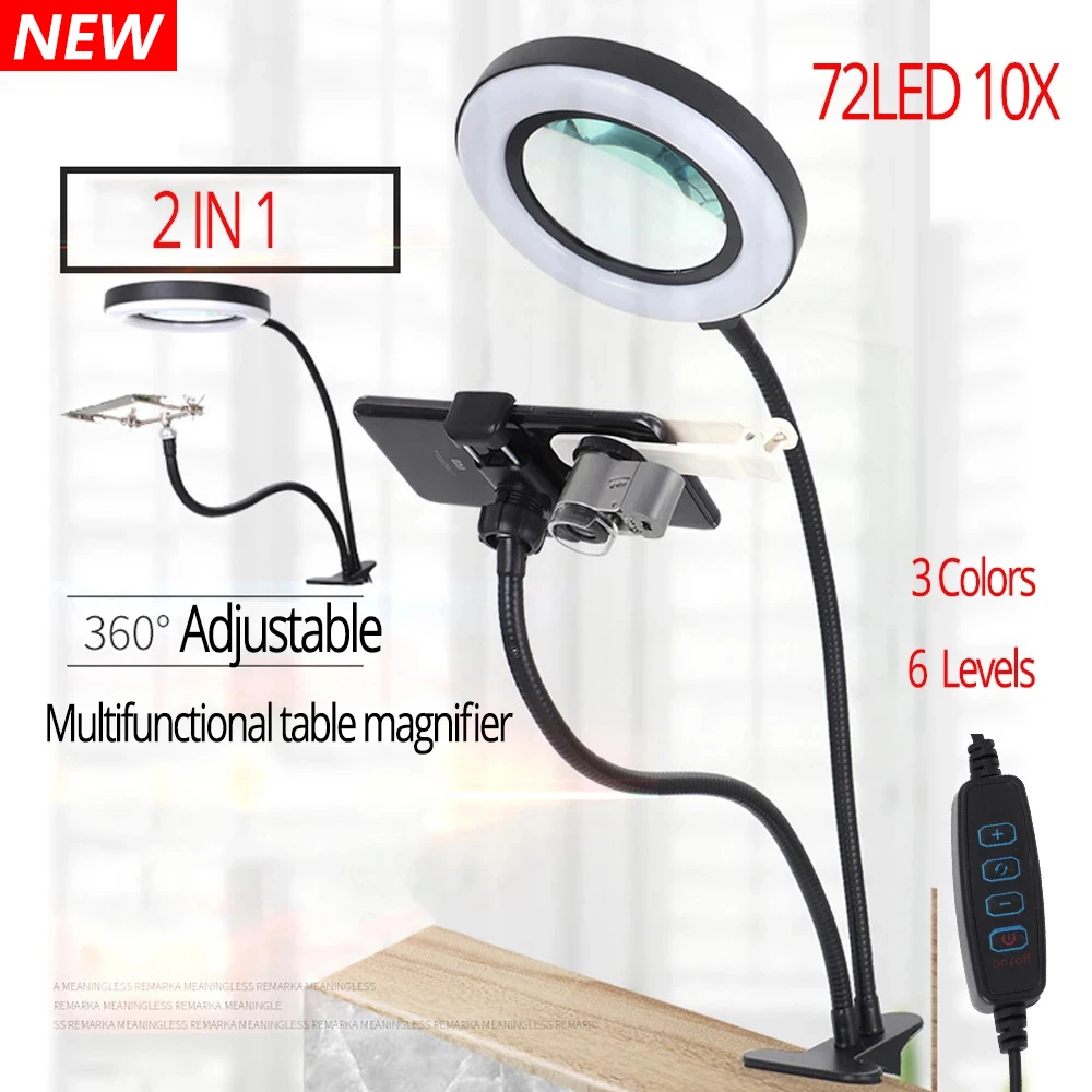 

Dimming Foldable Power Magnifying Three Professional Modes Supply Lamp Reading Magnifier Desk Light Lamp With Glass