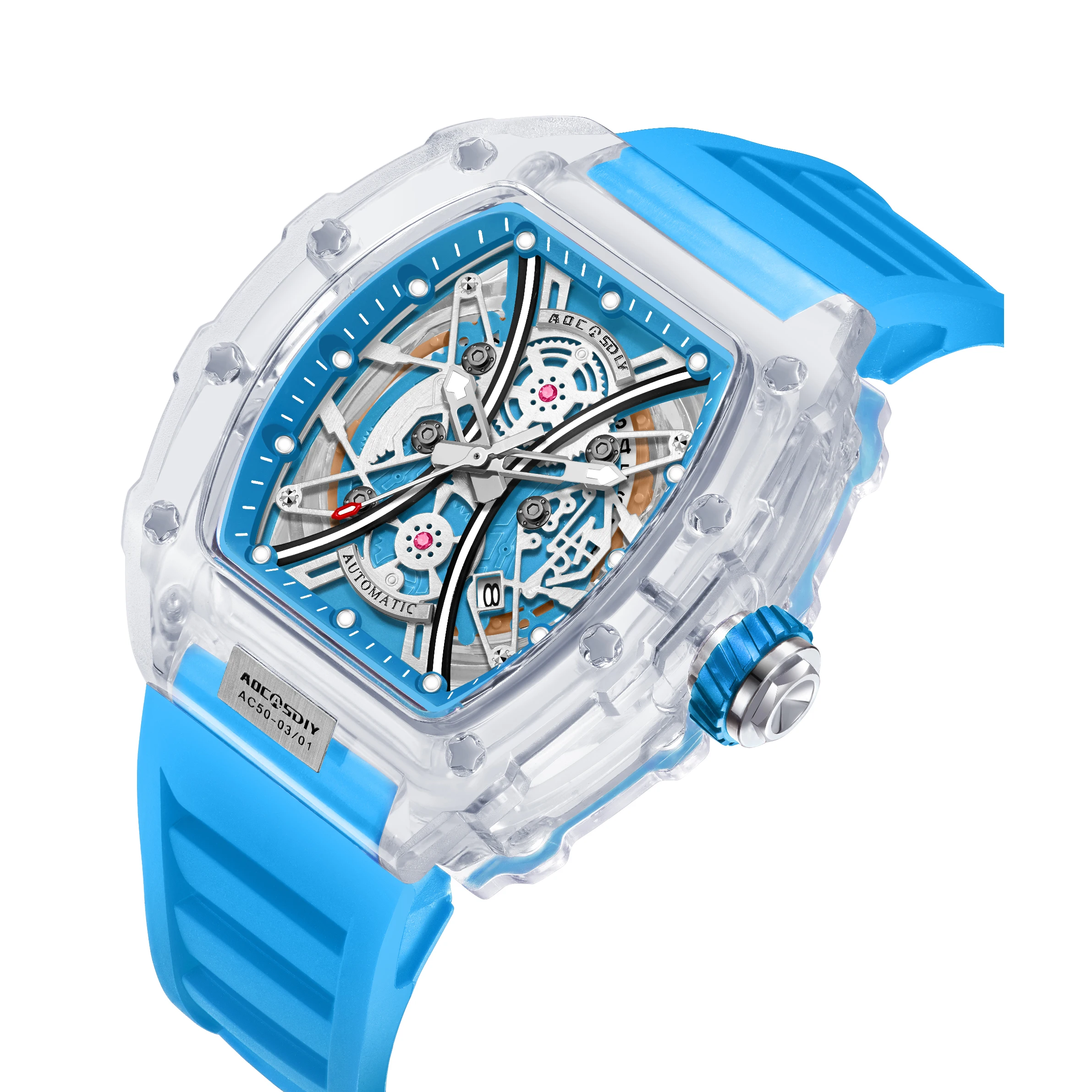 

Skeleton Watch for Men Luminous Calendar Rectangle Waterproof Sport Watches Man Clock Mens Watches Top Brand Luxury Montre Homme