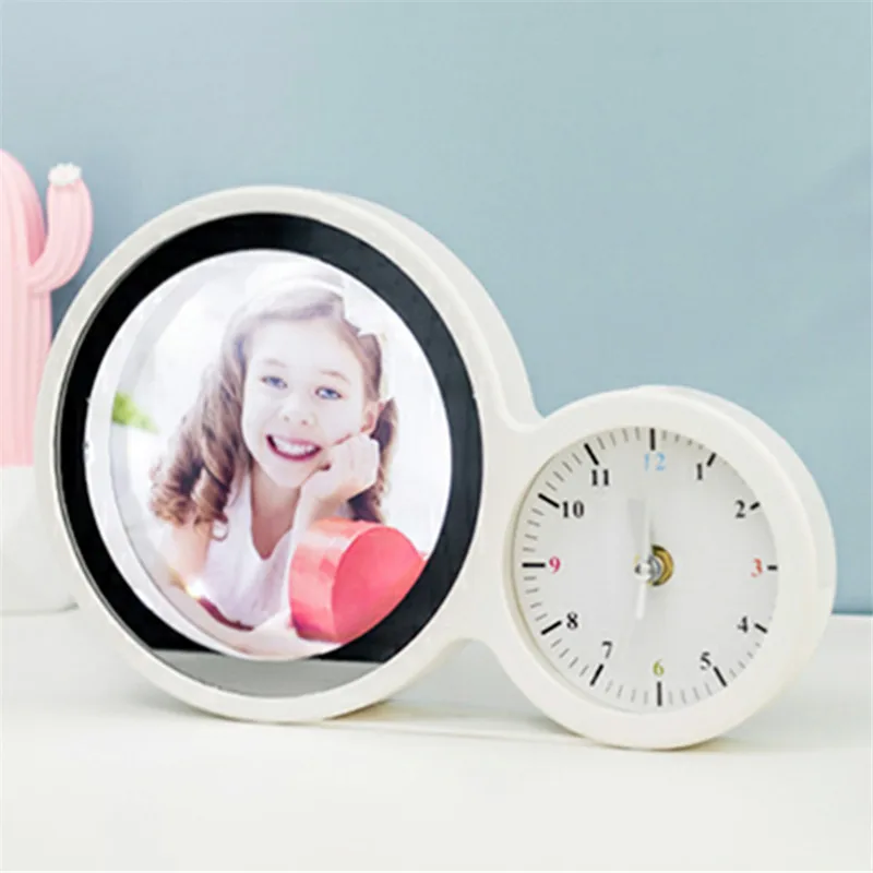 With Led Light Round Magic Mirror 3d Photo Frame Desk Decoration Bedside Smart Clocks