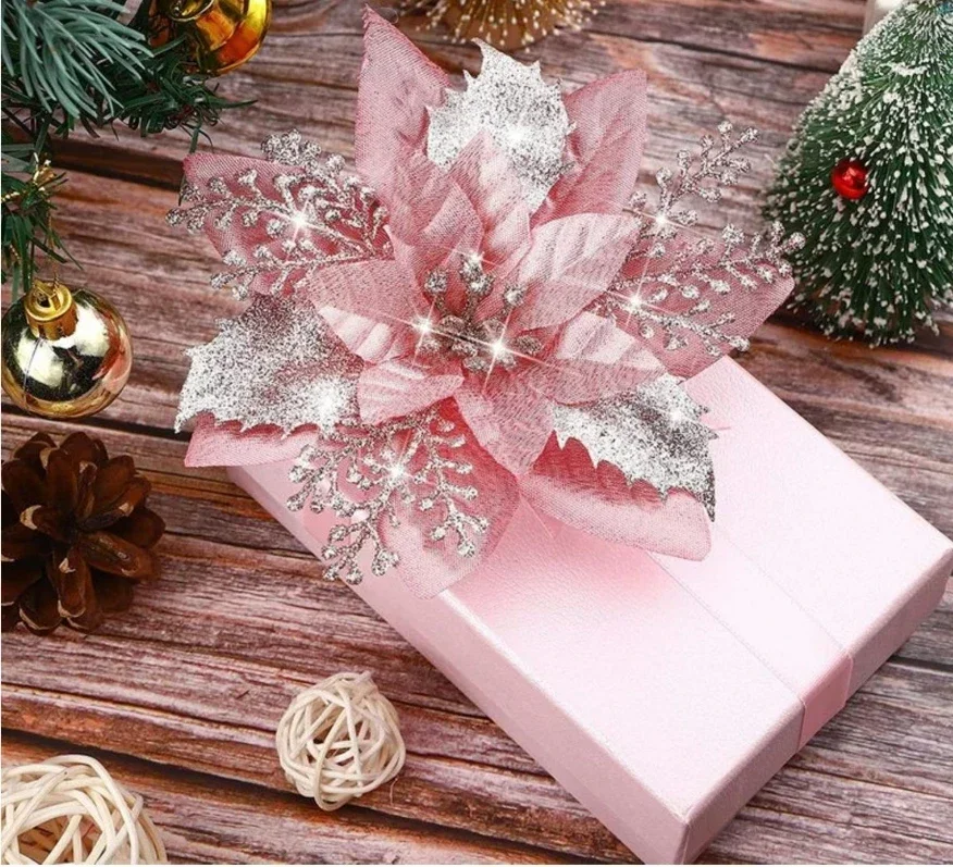 13 5 см Розовый Серебряный Рождественский имитационный цветок украшение для