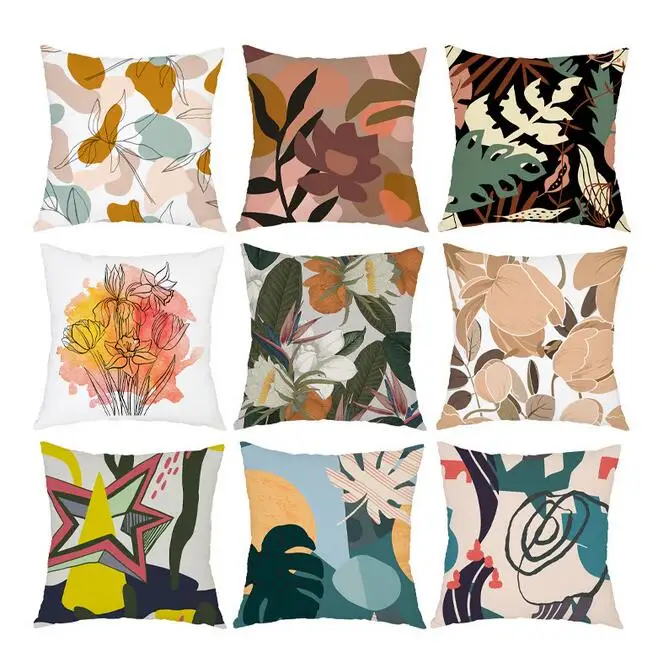 

2022 New Abstract Tropical Rain Forest Plant Sofa Pillow Case Creative Retro Green Leaves Decorative Chair Couch Cushion Cover