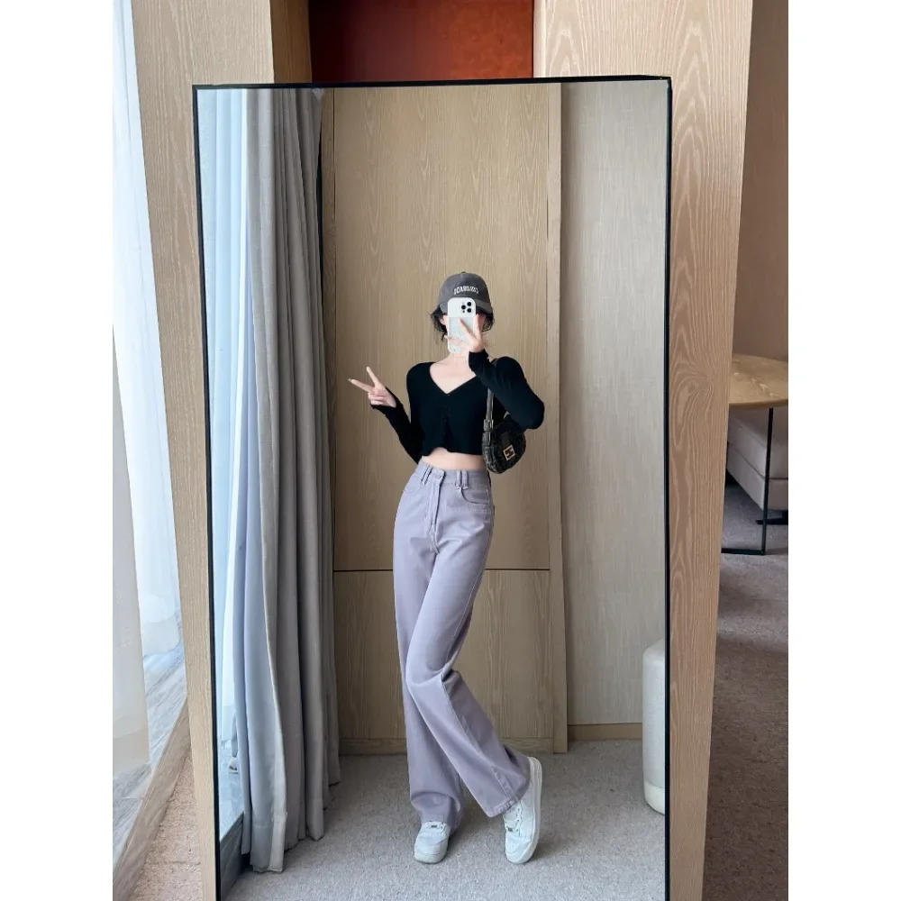 Прямые брюки сиреневого цвета женские трендовые с высокой талией женская одежда