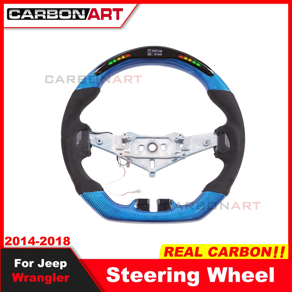 

Custom alcantar blue carbon fiber steering wheel For jeep wrangler 2014-2018 wheel convertible Custom carbon steering wheel