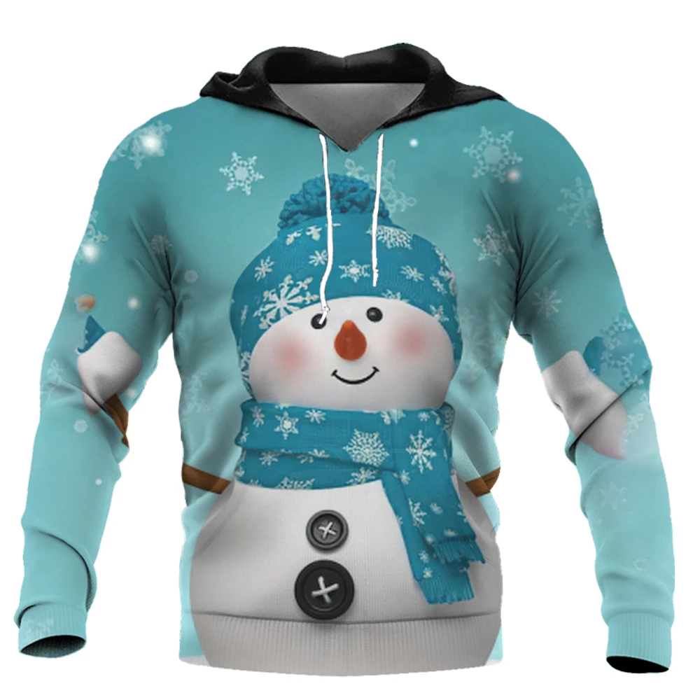 Winter Fashion Brand Design Men's Hoodie 3D Print Christmas Snowman Thickened Men's Pullover Men's Sports Sweater Fashion Sweate