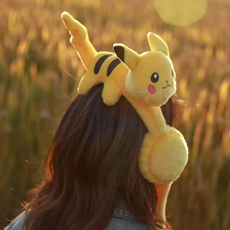 

Pokemon Cute Kawaii Plush Earmuffs Pikachu Pinch the earmuffs that can move and dance Women keep warm in winter