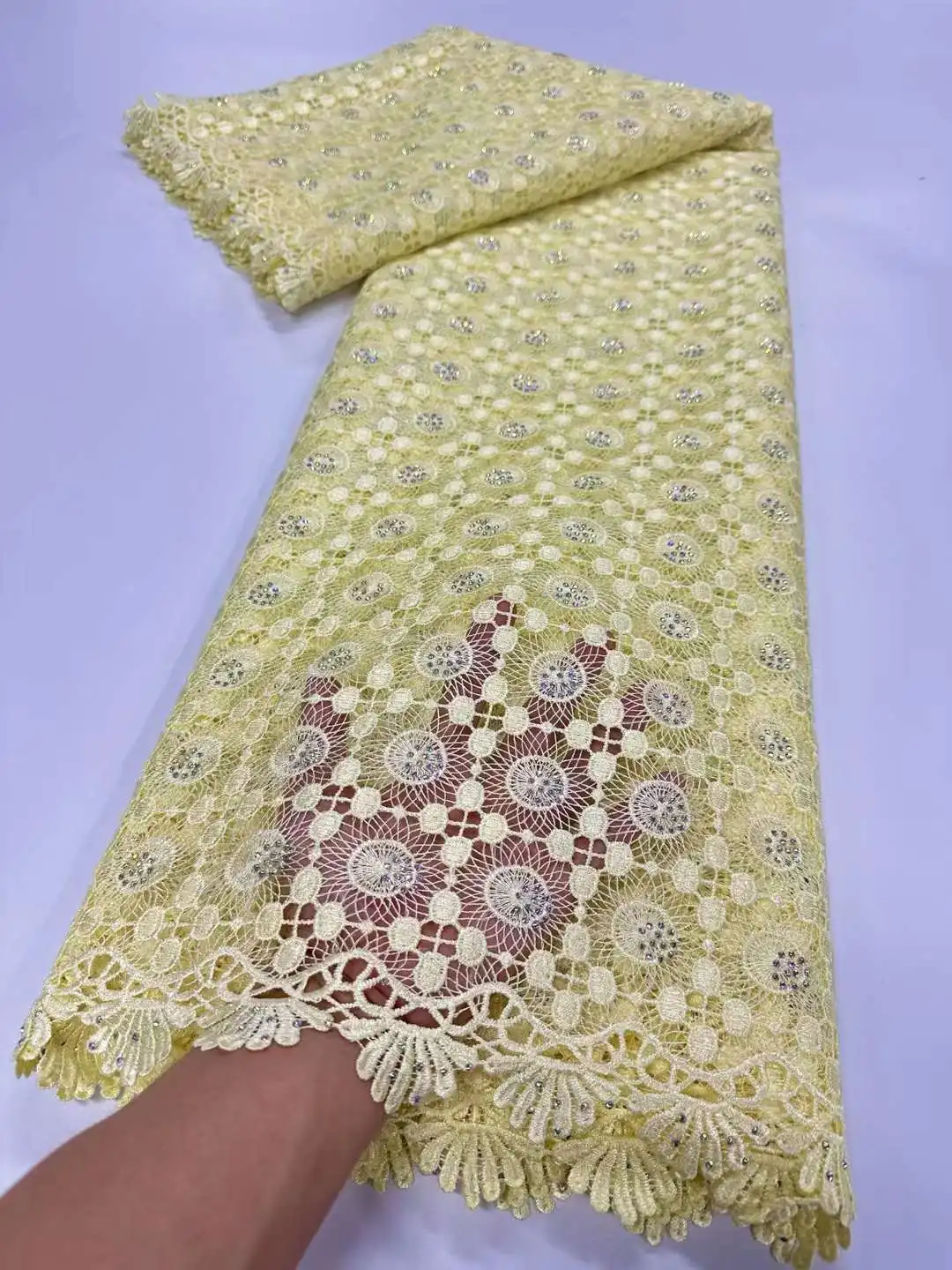 Белая африканская гипюровая кружевная ткань с блестками 2024 Высококачественная