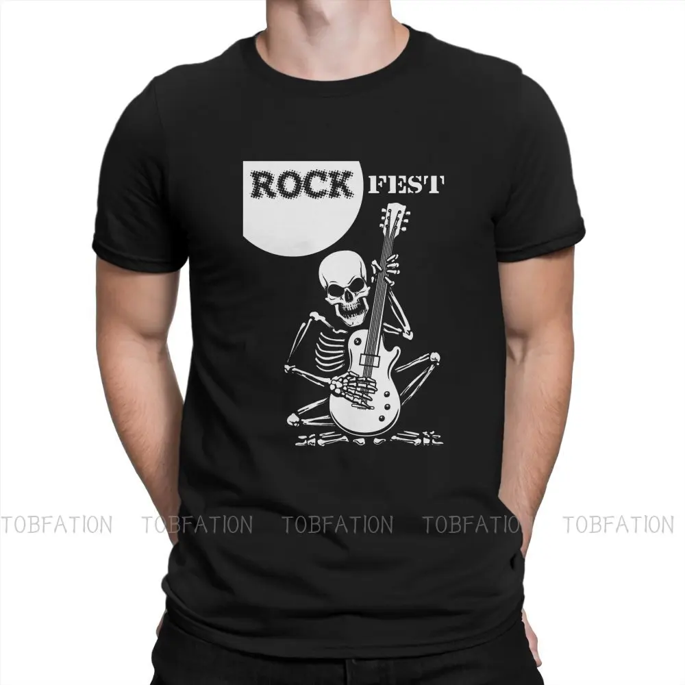 

Skeleton Plays Guitar Rock Festival Fashion TShirts Popularity Trend Male Harajuku Fabric Streetwear T Shirt Round Neck Big Size