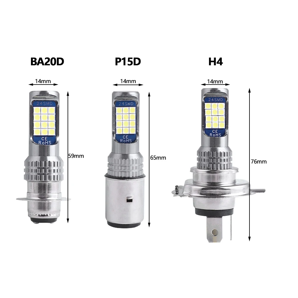 Светодиодные лампы H4 BA20D P15D для мотоциклетных фар 6000k дальний/ближний свет 3030 12SMD