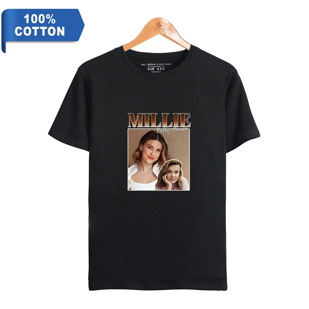 

Millie Bobby Brown 100% Cotton T-shirt Women Men O-Neck Short Sleeve Tshirt Fashion Streetwear Summer Clothes