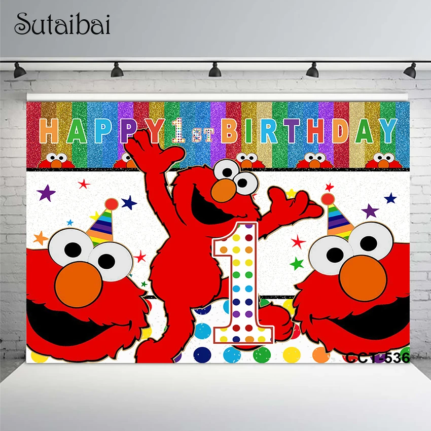 

Sesame Street Backdrop Kids Birthday Party Background Red Elmo Toy Dolly Dots Vinyl Banner Photography Studios Props