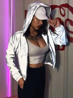 women hip hop jacket reflective windbreaker hoodie zipper up outfit long sleeve solid wild fashion coat for spring autumn 2020