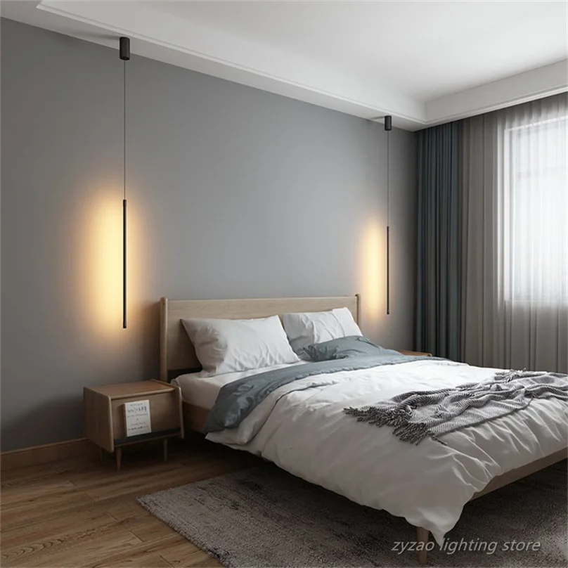 

Modern Bedroom Bedside Lights Living Room TV Wall Decor Led Pendant Lamps Geometry Line Strip Hanging Light Fixtures