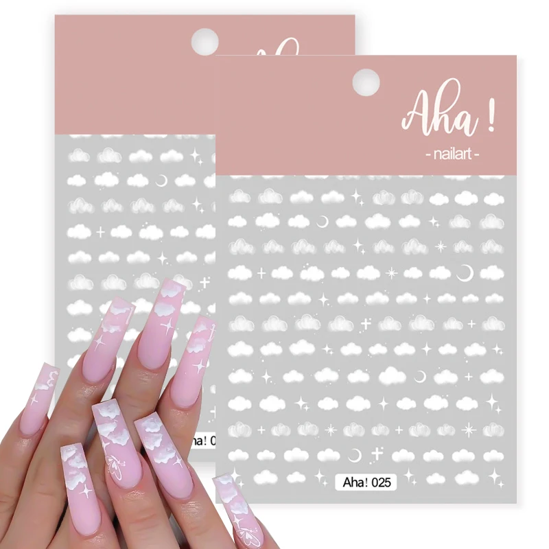 

1 Sheet White Cloud Nail Sticker Moon Star Flower Self Adhesive Decals Clouds Design Slider Kawaii 3D Nail Art Decal Foil Decors