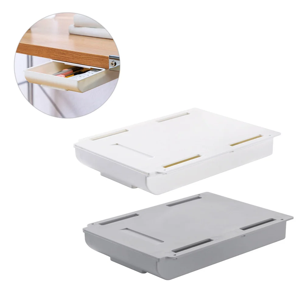 

2PCS Hanging Container ABS Drawer Style Storage Box Punch Free Adhesive Pen Box Under Table Desk Organizer (Size L, 1PC Grey,