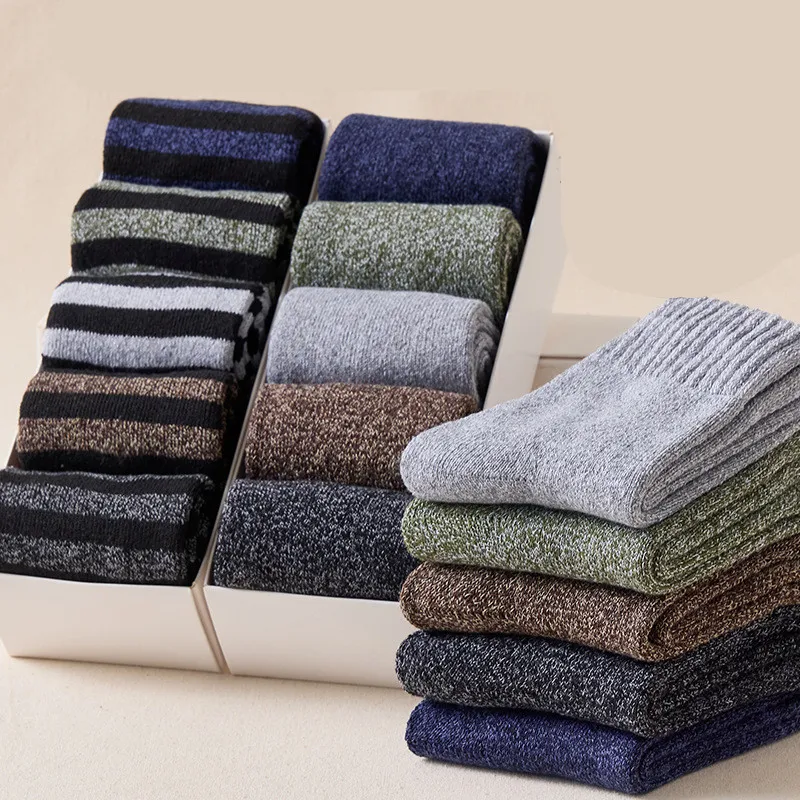 

5 Pair New Winter Super Warme Thicker Solid Wool Keep Warm Socks Happy Socks Harajuku Retro Men Women Cotton Long Socks