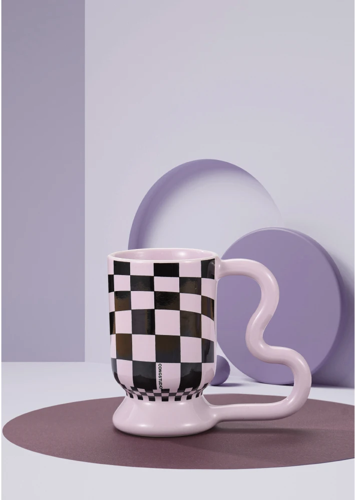 

Creative checkerboard ceramic mugs coffee milk cups retro cups twist cups