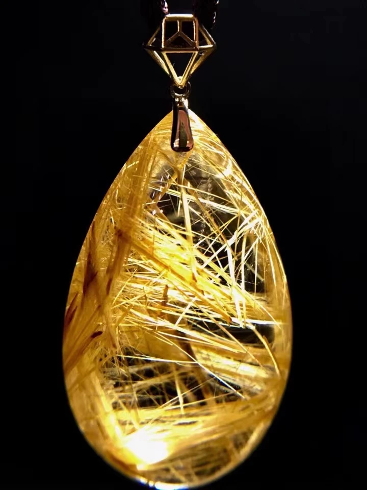 

Natural Gold Rutilated Quartz Water Drop Pendant Crystal Love Rutilated 38*22.5*14mm Women Men Jewelry Fashion Brazil AAAAAAA