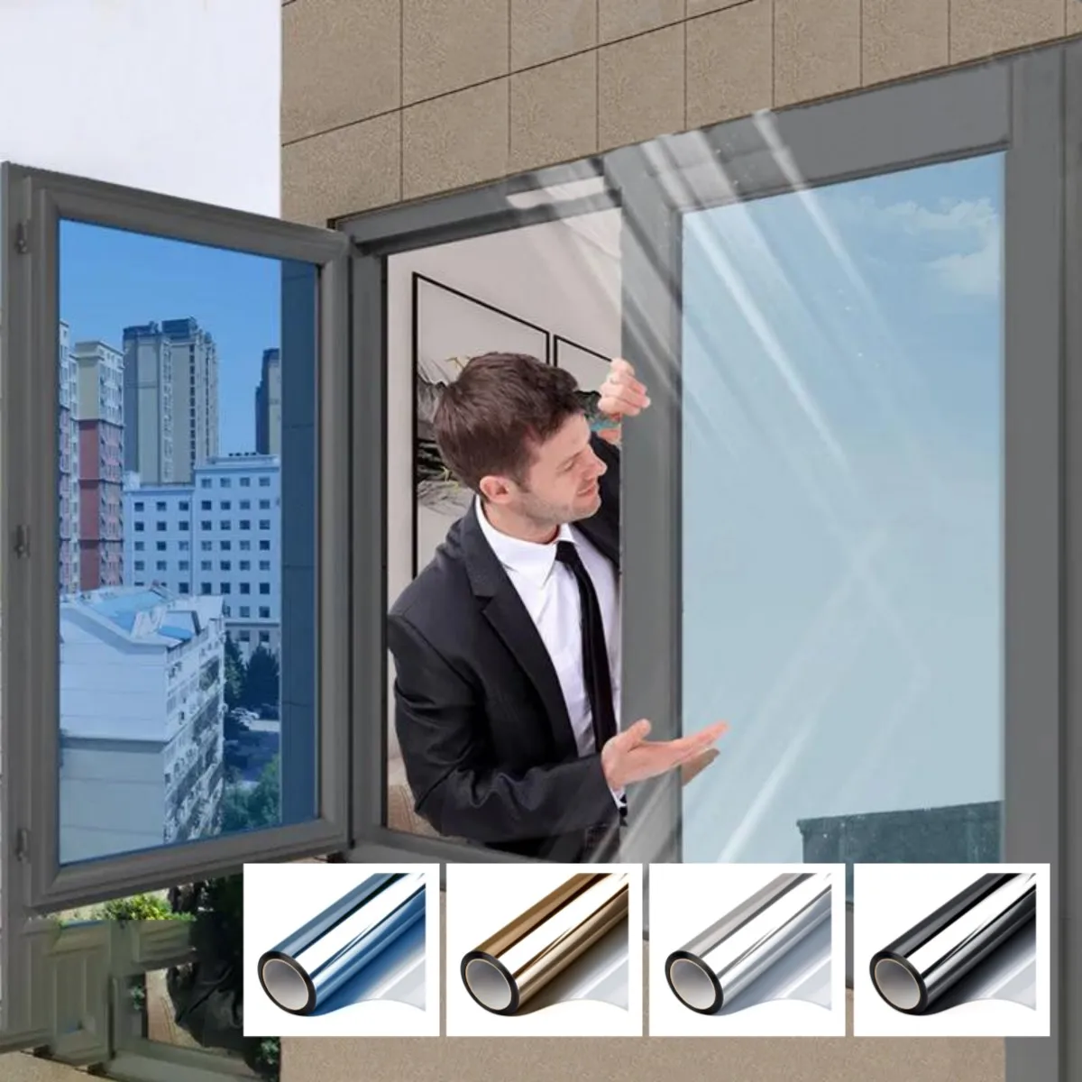 

Privacy Window Film Sunscreen Glass Film Blackout Glass Sticker Self Adhesive Home Thermal Control Vinyl UV Blocking Window Tint