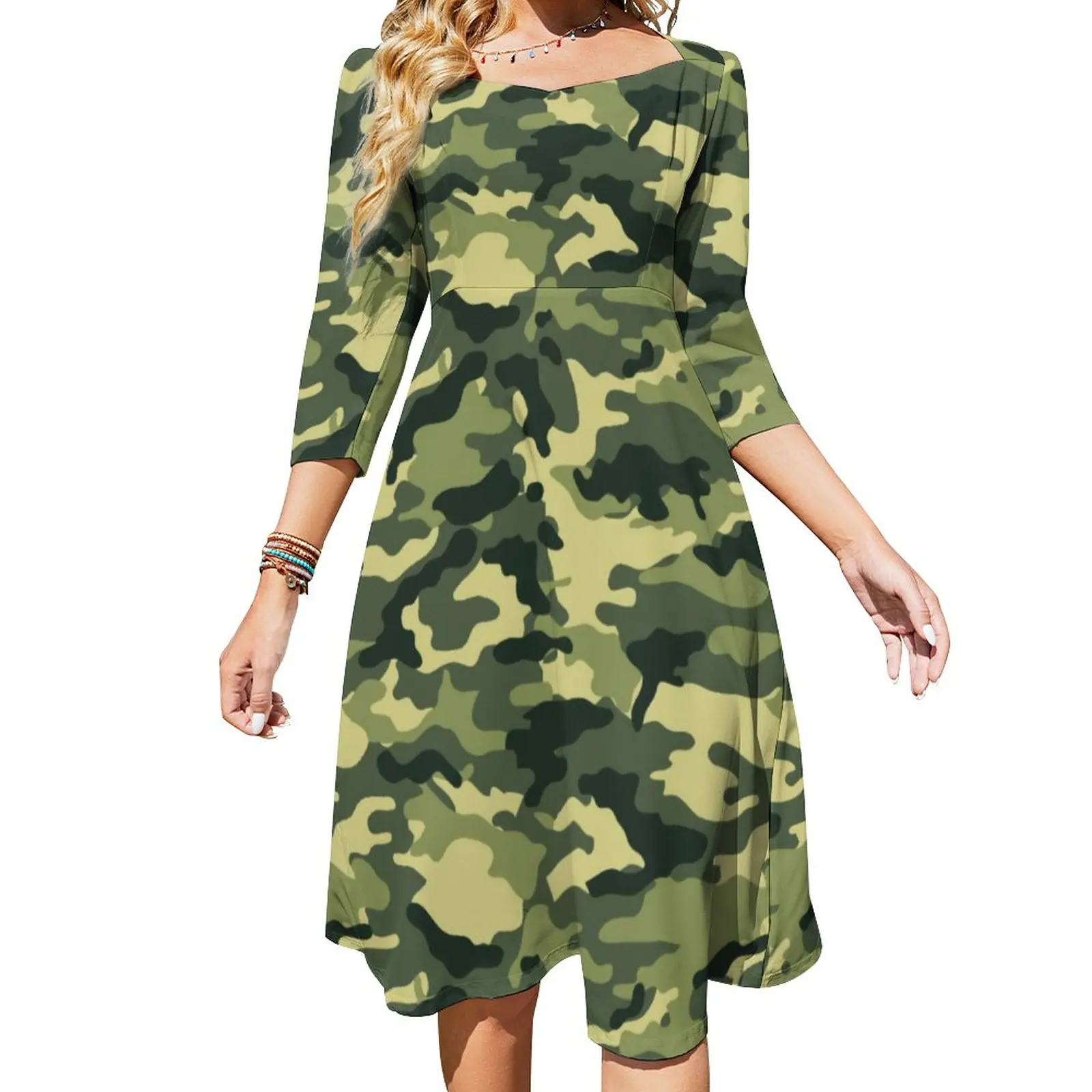 

Woodland Camouflage Casual Dress Female Army Camo Print Korean Fashion Dresses Beach Dress With Bow Summer Big Size Vestido