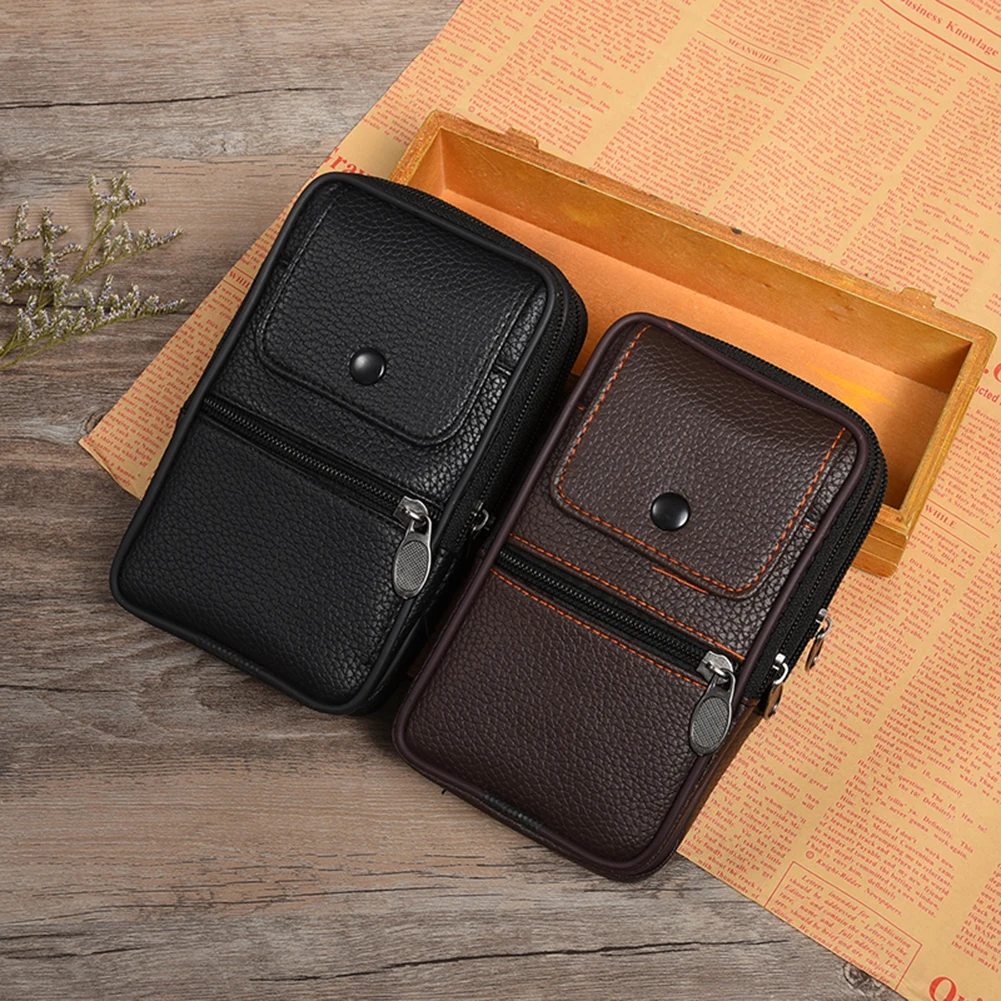 

Men Leather Waist Bag Fashion Outdoor Sports Running Pockets Business Mobile Phone Bag Bum Pouch Belt Fanny Purse Card Holder