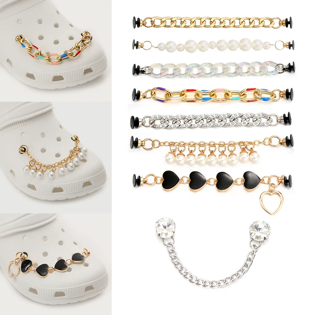 

1Pc Fashion Shoes Charms Gold Silver Bling Black Chain Shoe DIY Metal Decoration Pendant Buckle for Gift Shoelace Accessories