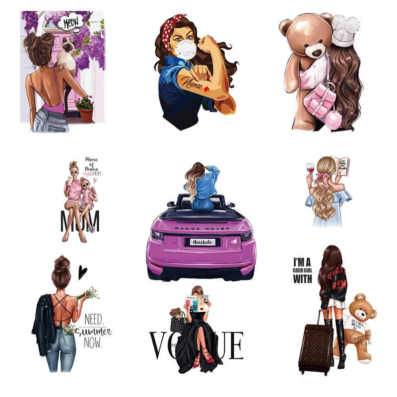 

Cartoons Women Kids DIY Heat Transfer Thermal Stickers Iron on Patches for Clothing Jacket Hoodies Fashion Queen Print Decor
