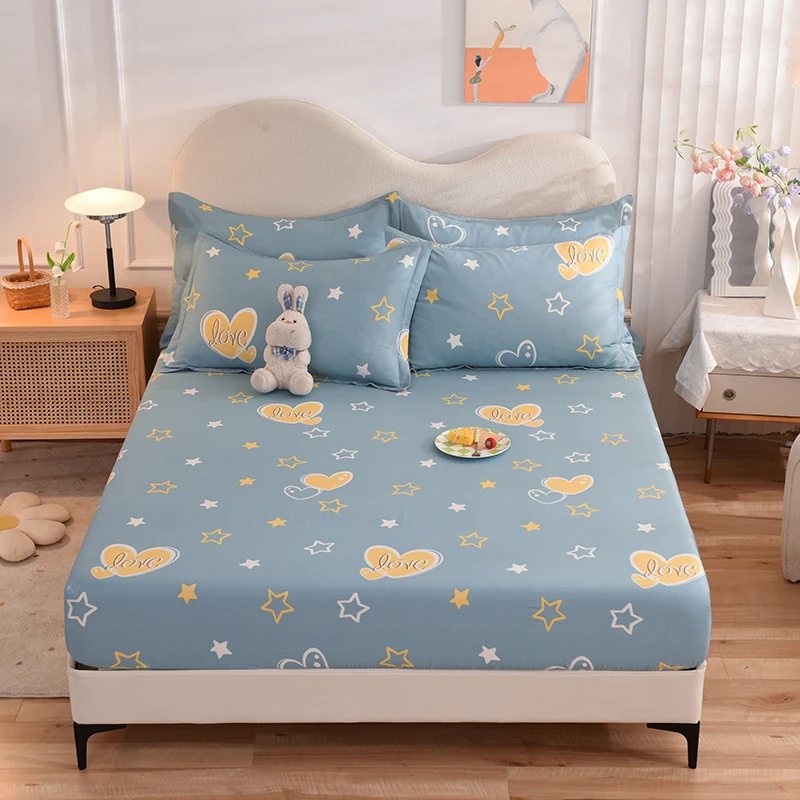 

New Product 1pcs 100% Cotton Printing bed mattress set with four corners and elastic band sheets(pillowcases need order)