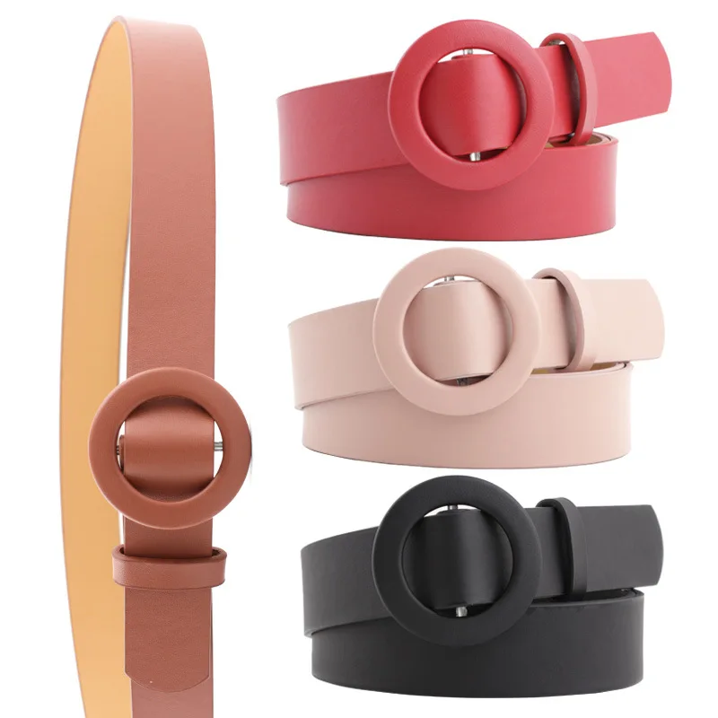 

Belts for Women Fashion Round Smooth Buckle Belt Pu Leather Belts for Women Pants Jeans Waist All-Match Waistband