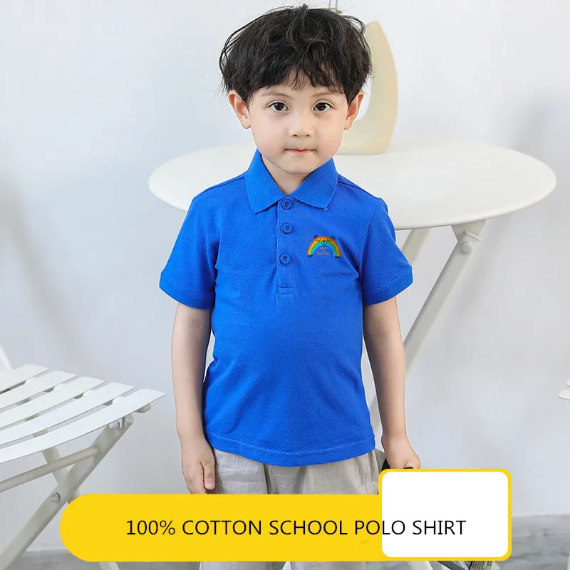 

Новинка, Детская летняя хлопковая рубашка с коротким рукавом, радужная Однотонная рубашка-поло для маленьких мальчиков и девочек, детская б...