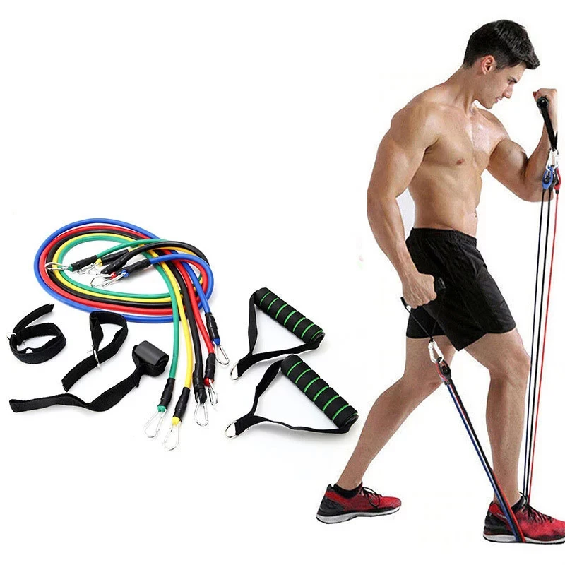 

wholesale fitness exercises 11pcs tube set and 150lbs heavy tpe latex resistance band
