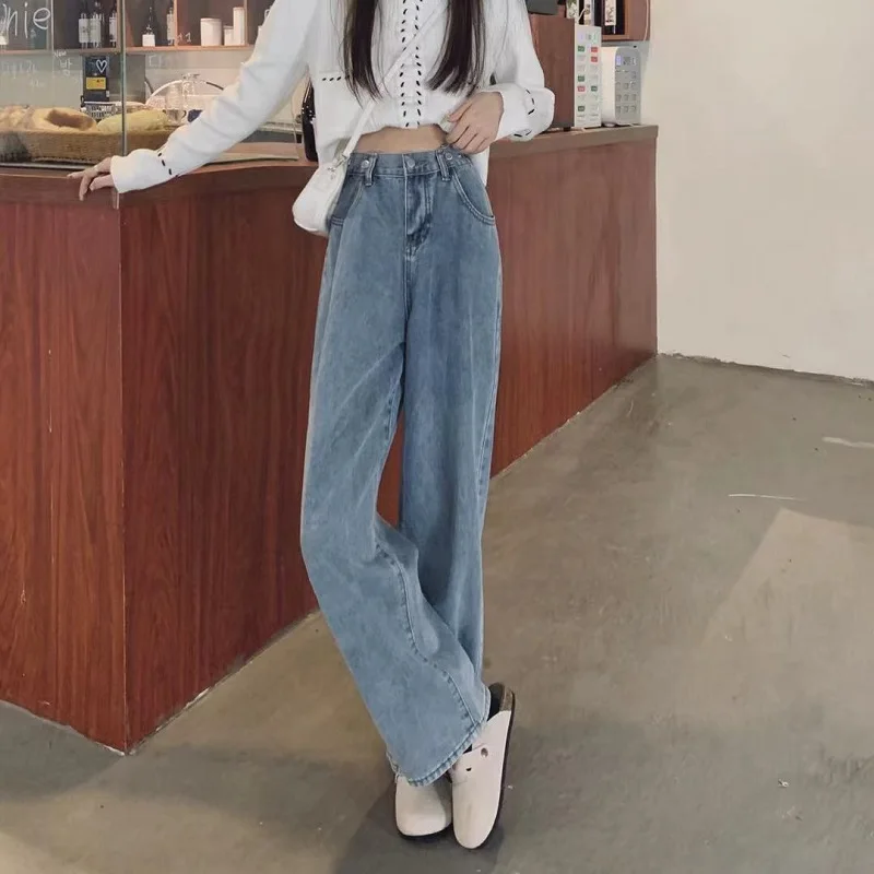 

DD2310 Straight-leg jeans women's new loose wide-leg trousers all-match high-waist pants trendy jeans