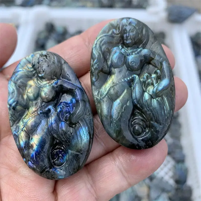 

1PC Natural Labradorite Goddess Pendant Crystals Carvings Necklace Men Women Energy Gifts Healing Reiki Home Decoration