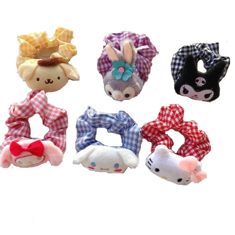 

Kawaii Cinnamorol Kuromi Mymelody Kittys Onpompurin Animation Series Girl Heart Hair Circle Soft Sister JkHair Accessories