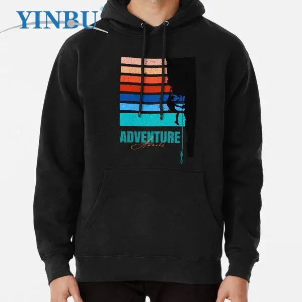 

Мужская толстовка с капюшоном, черная кофта с принтом «Приключения к горному солнцу», модная уличная одежда, 2023