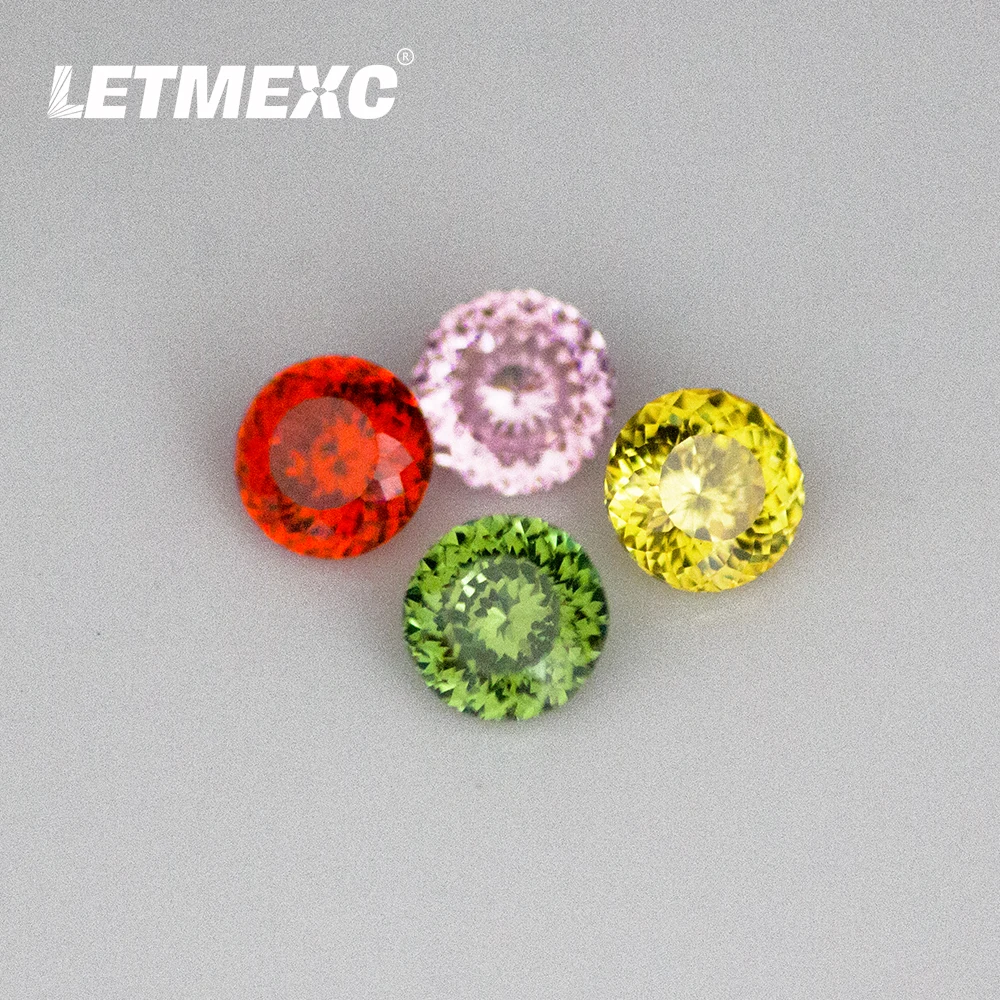 Letmexc New Colorful Bird's Nest Cutting Cubic Zirconia 129 Face Cutting CZ Gemstones Round Shape Tsavorite Emerald