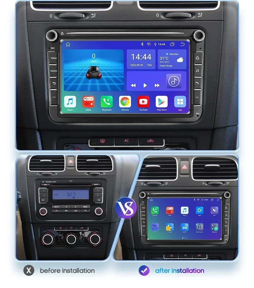 Фото Автомагнитола 2 Din для VW, мультимедийная стерео-система на Android, с GPS, для Volkswagen, Skoda Octavia, Golf 5, 6, Touran, Passat B6, Polo, Jetta, Amarok №2