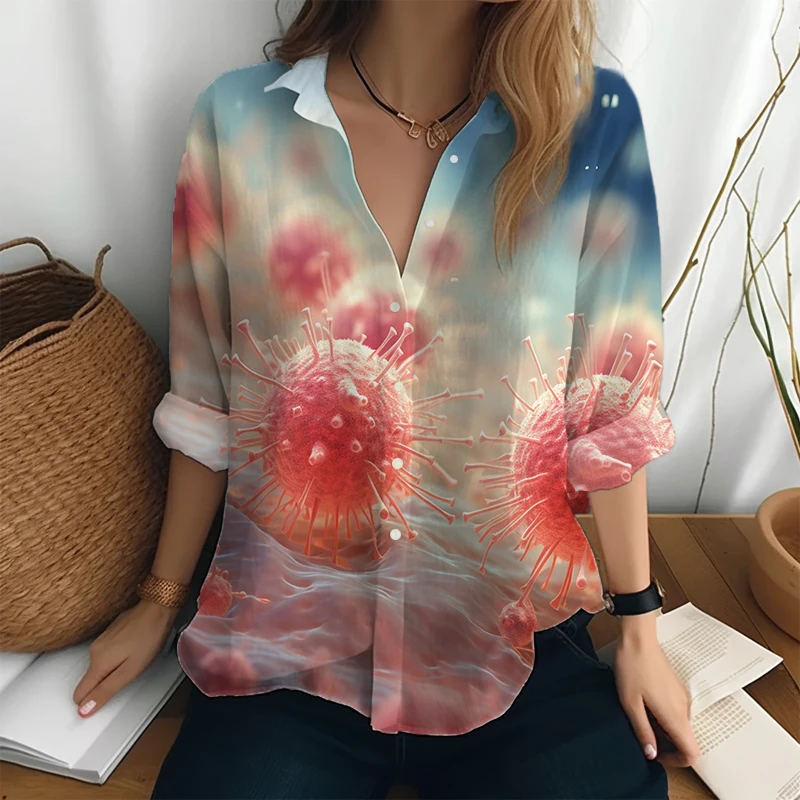 

Street Trend Shirt Women's Single Breasted Shirt Personality 3D Printed Long -sleeved Shirt Spring and Autumn New Blouses