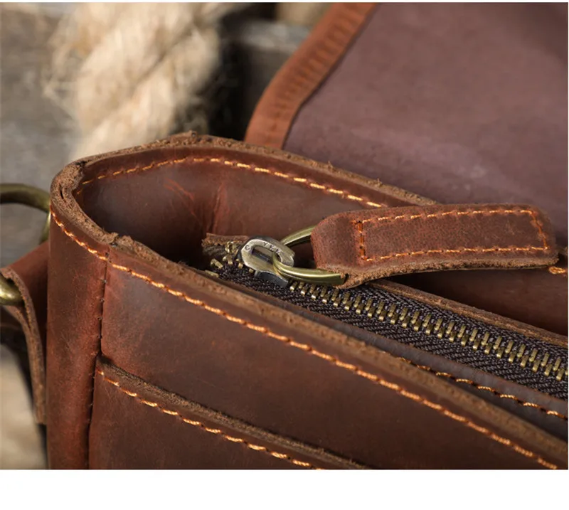 Vintage high-quality natural crazy horse cowhide men's shoulder bag outdoor casual daily work genuine leather messenger bag