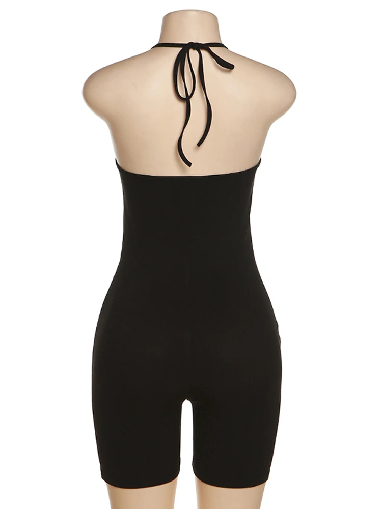 Женский спортивный комбинезон с лямкой на шее однотонный Облегающий без рукавов