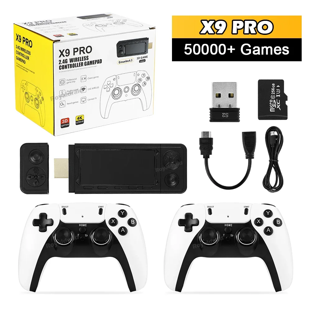 X9 Pro Gamestick 4k Hd Тв-консоль 128g 256g — 3d Ретро-игры Библиотека Psp/ps1/n64/nds С Двумя
