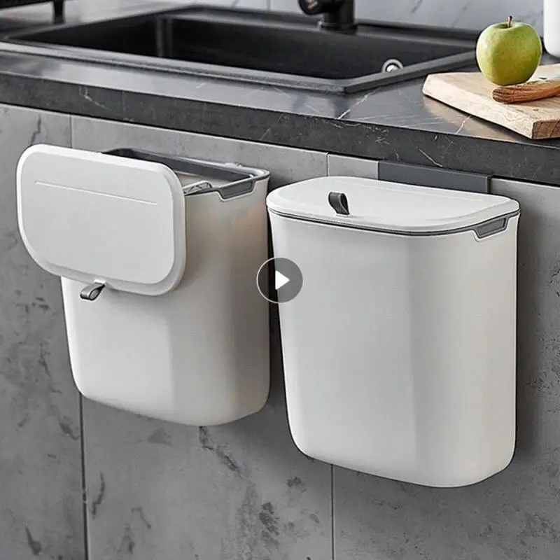 

Wall Mounted Hanging Trash Bin For Kitchens Cabinet Door With Lid Kitchen Trashs Bin Garbage Cans Counter Bins Trash Can Kitchen