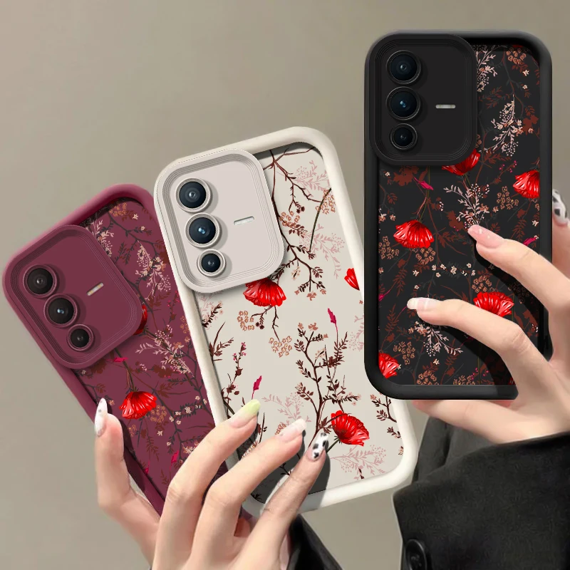 Blooming Red Flowers Phone Case For Vivo S17 S16E S16 S15 S12 S1 Pro Silicone Camera Lens Protection Shockproof Soft Cover Coque