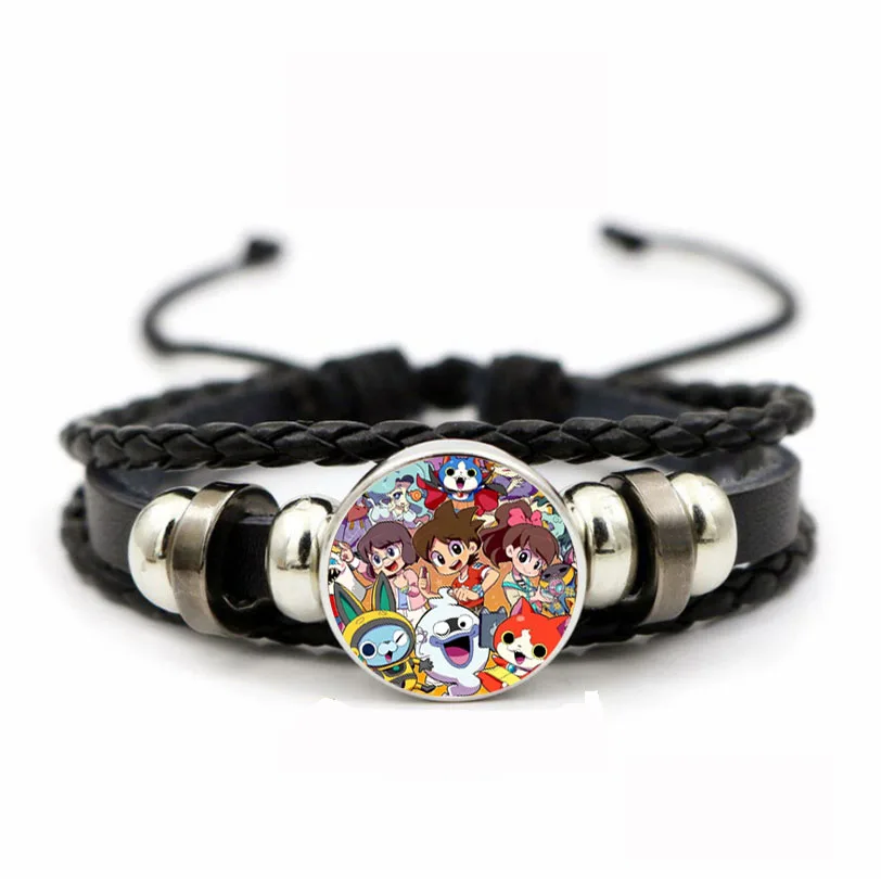 

Teenager Adjustable Wristband Jewelry Leather PU Woven Bracelet Time Gem Wristband For Anime Yo-kai Watch Braided Bangle