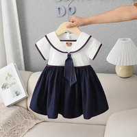 2022 summer college style new girls dress high quality cotton white navy blue suitable for 1 3 years old baby