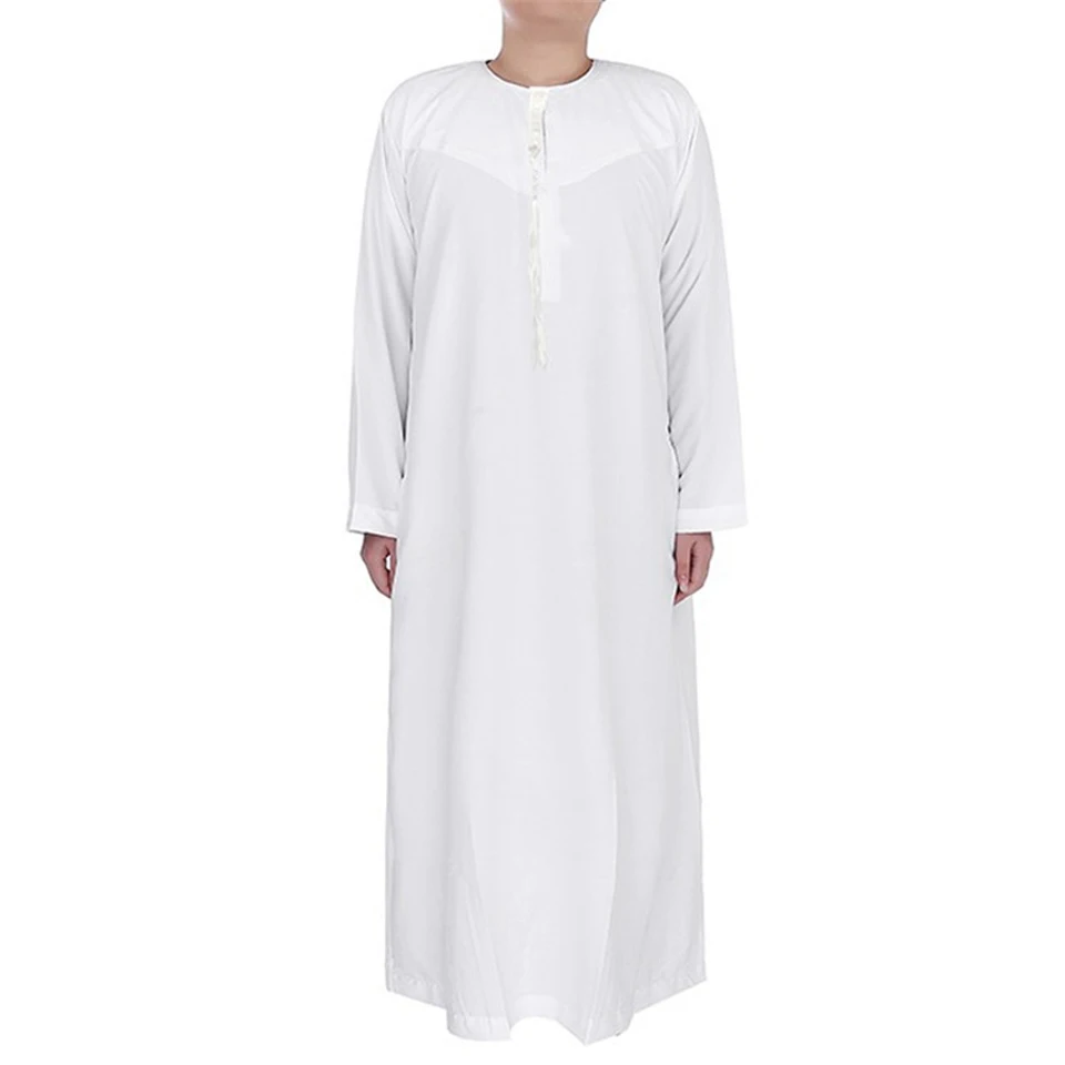 Muslim Men Kaftan Omani Robes Pakistan Traditional Jubba Thobe Kurta Arab Abaya Turkish Dress Dubai Islam Clothing Pure White