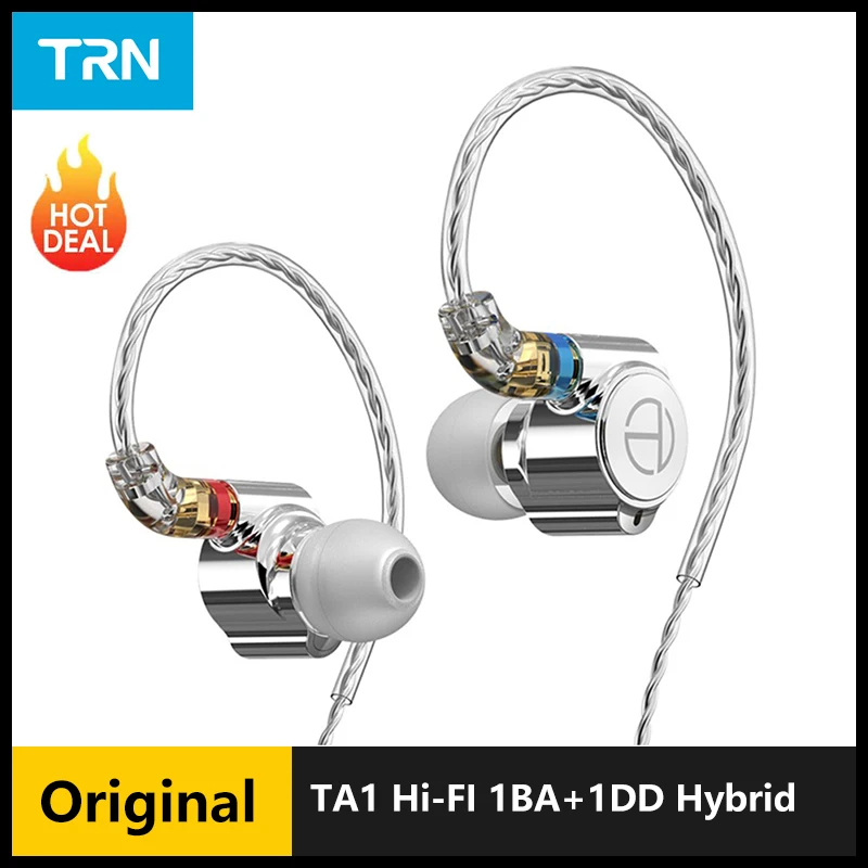 TRN TA1 Hi-Fi 1BA + 1DD гибридные (Knowles 33518,8 мм динамические) наушники-вкладыши HIFI бас Металлический монитор для бега спортивные наушники