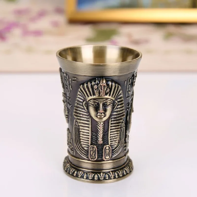 

30ML Vintage Metal Egyptian Wine Glass Pharaoh Tut Engraving Goblet Metal Cocktail Whiskey Bar Cup Water Glass Bar Home Decor