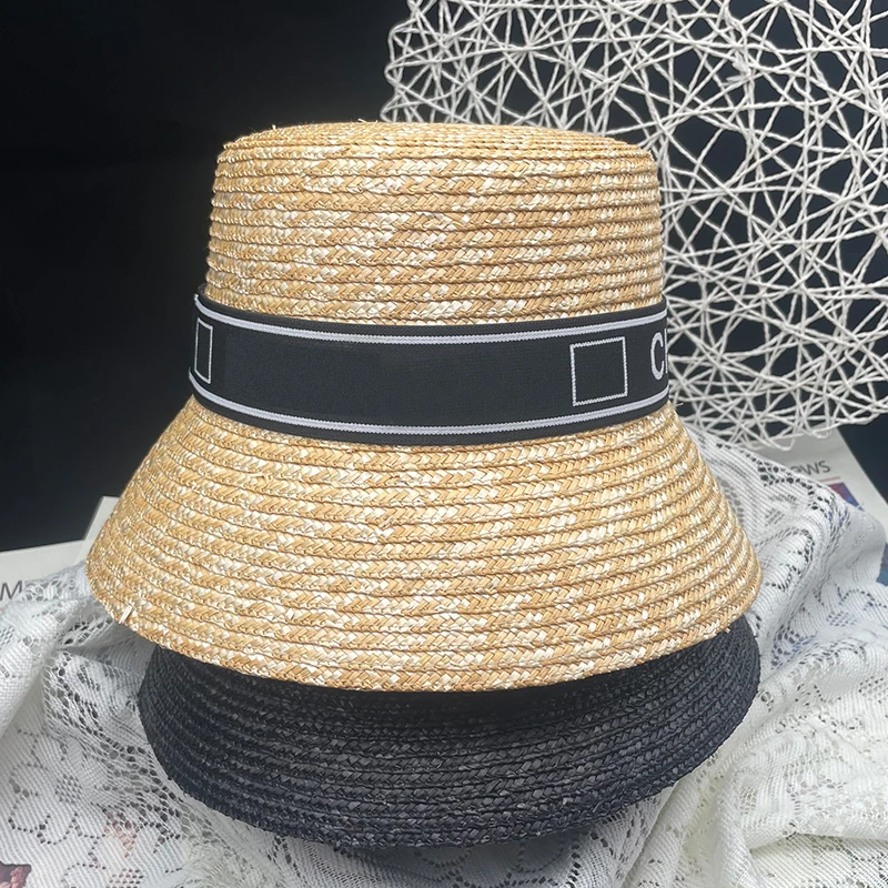 

Straw hat female bow summer small fragrant wheat straw pot hat sunscreen sunshade flat brim leisure seaside vacation beach hat